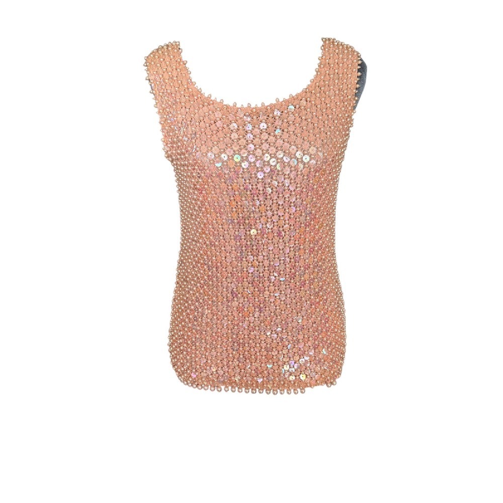 Vintage Sequin Beaded  Top Sleeveless Party Shimmery Blouse Size M